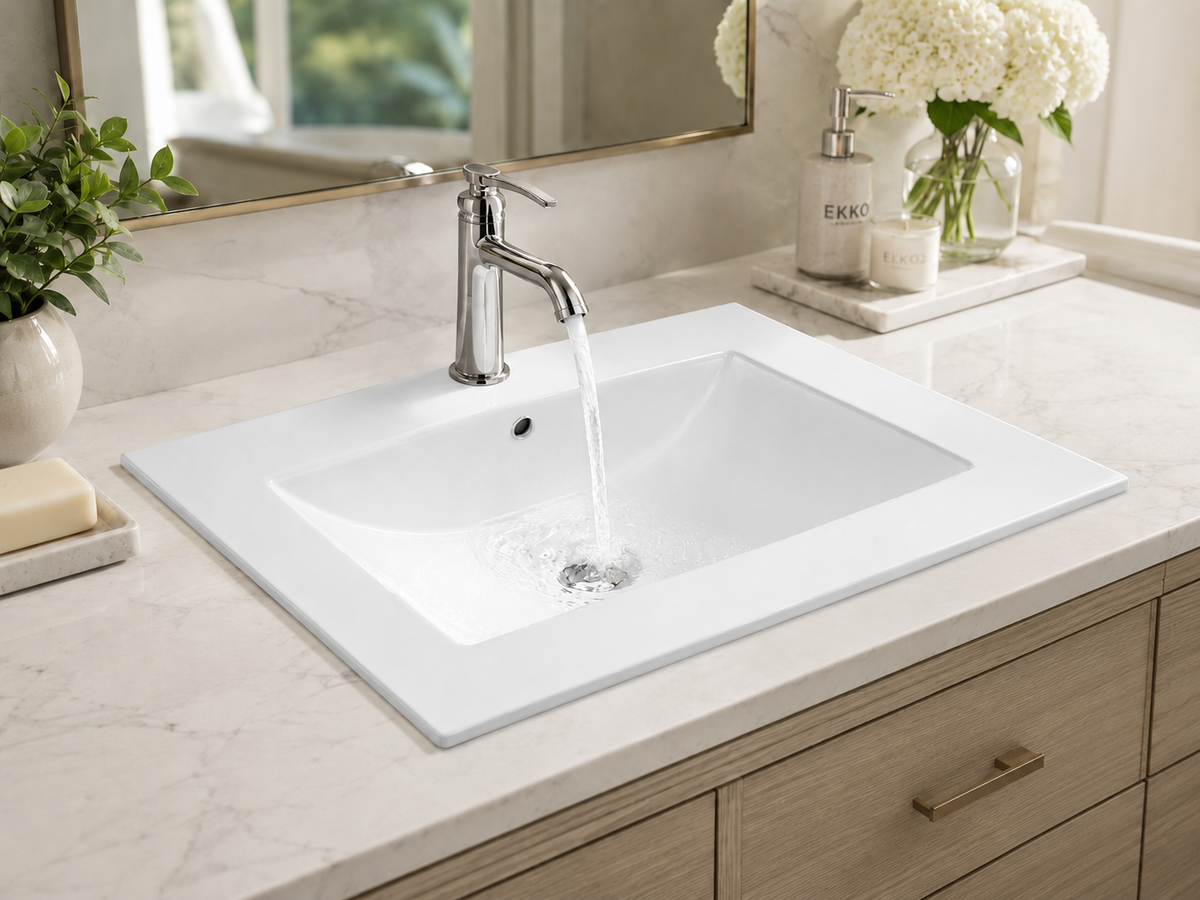 Lavabo de salle de bain rectangulaire encastrable de 61 cm