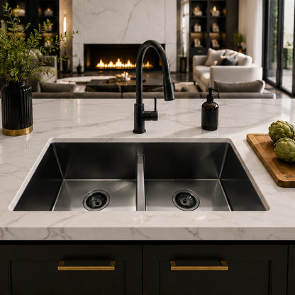32" Low Divide Undermount Double Bowl Kitchen Sink