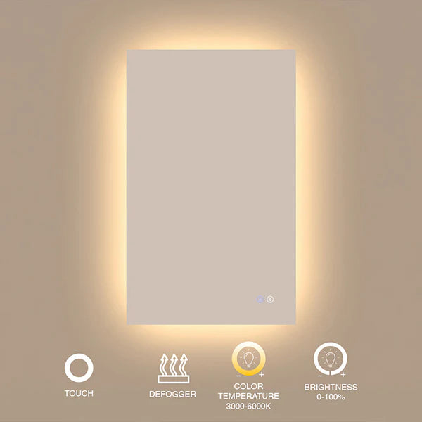 Armoire de toilette rectangulaire sans cadre à LED, 20 po x 40 po