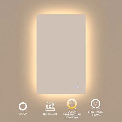 Armoire de toilette rectangulaire sans cadre à LED, 20 po x 40 po