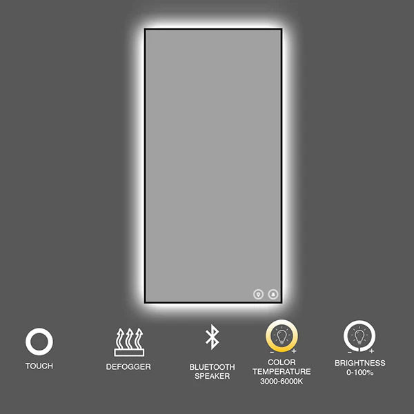 Miroir LED rectangulaire encadré 24" x 36"