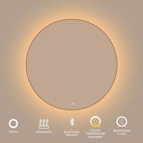 Miroir LED rond encadré de 31 po x 31 po