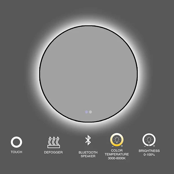 Miroir LED rond encadré de 31 po x 31 po