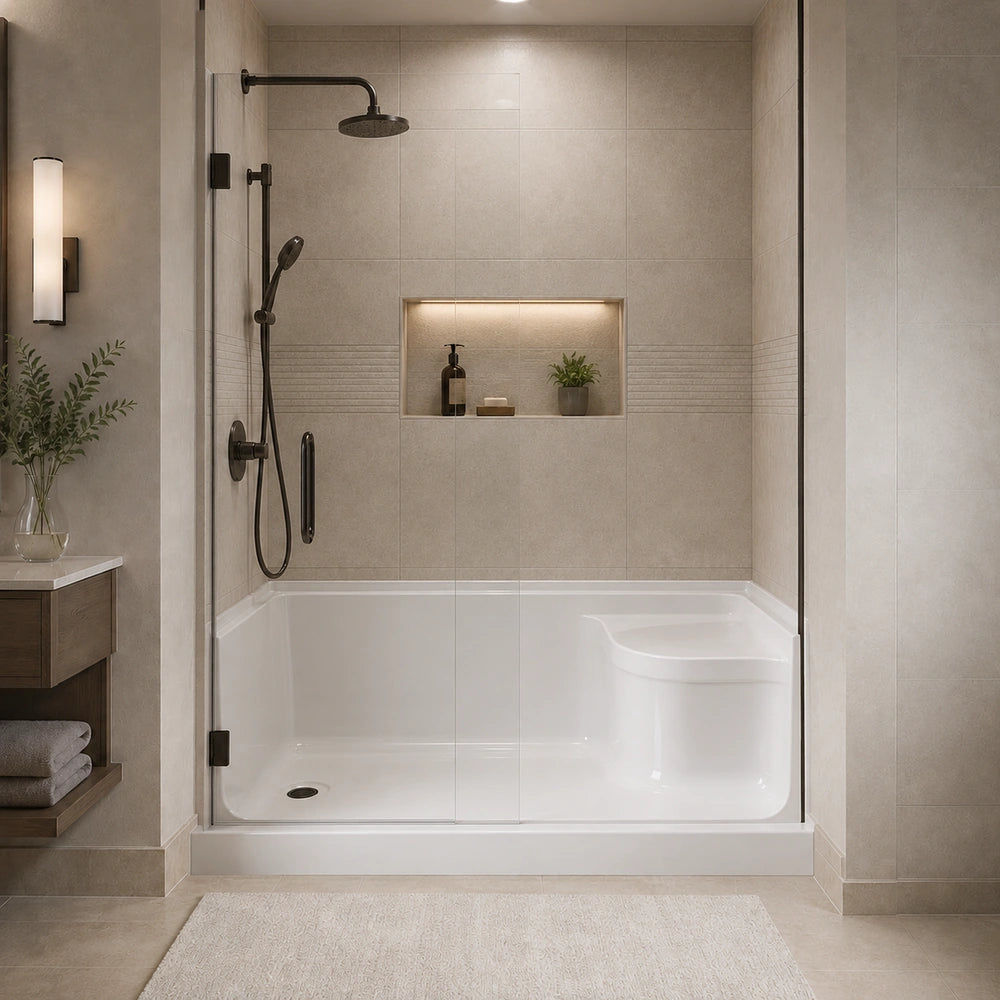 Receveur de douche Bard 60 po x 32 po avec siège et drain à gauche
