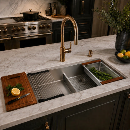 60" Low Divide Undermount Double Bowl Workstation Kitchen Sink