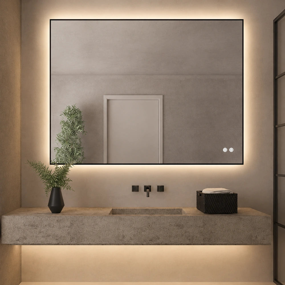 Miroir LED rectangulaire encadré de 122 cm x 91 cm