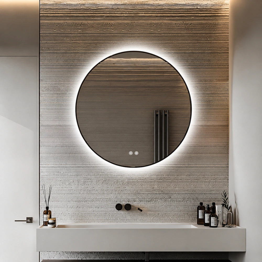 Miroir LED rond encadré de 31 po x 31 po