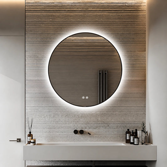 Miroir LED rond encadré de 91 x 91 cm