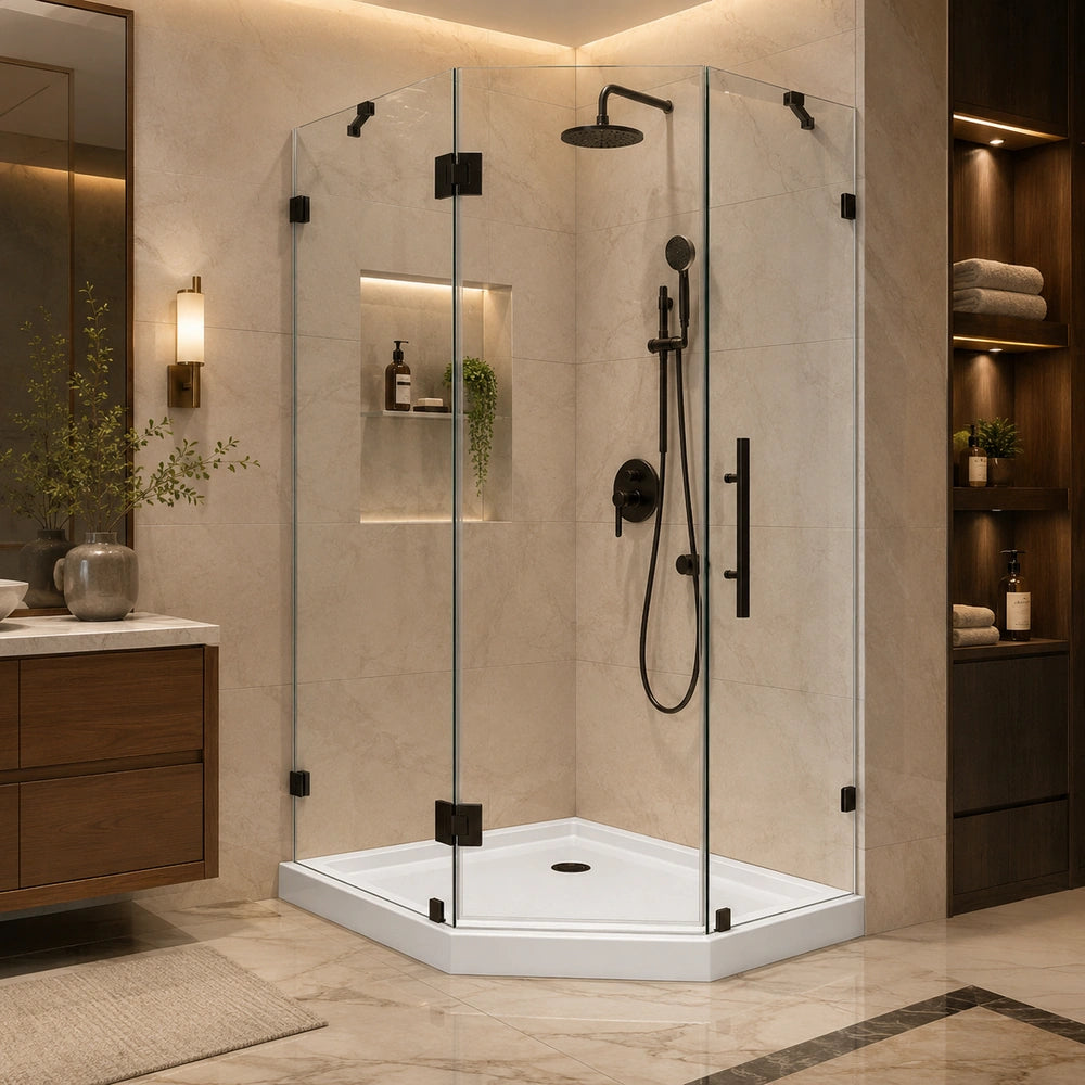 Bard Receveur de douche d'angle néo 36 po X 36 po Bonde centrale