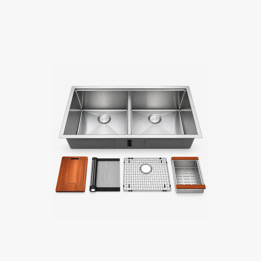 32" Undermount Double Bowl Workstation Kitchen Sink